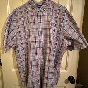 Button-Down Plaid Short-Sleeve Shirt - Blue & Red